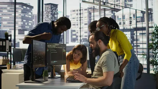 team developers doing brainstorming optimizing code 482257 112972